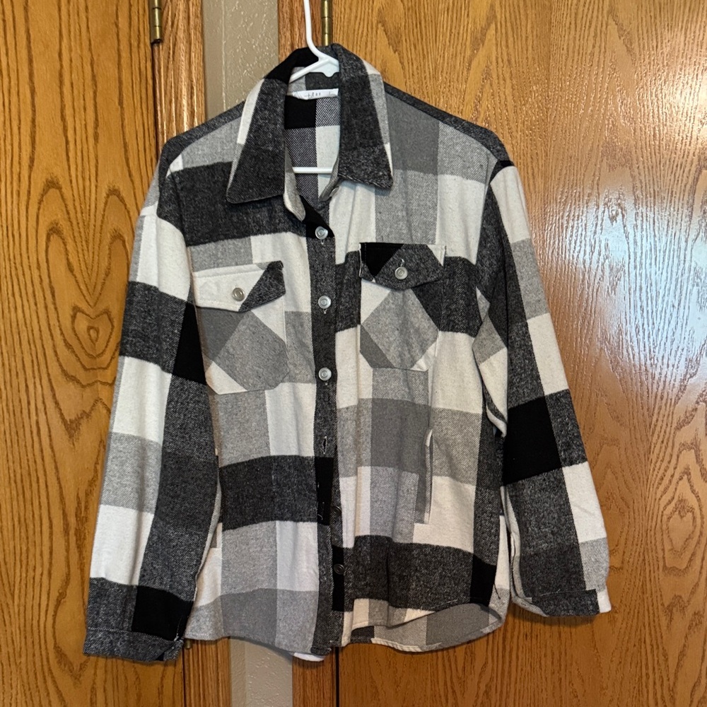 Talulah Black and White Plaid Button-Up Shacket